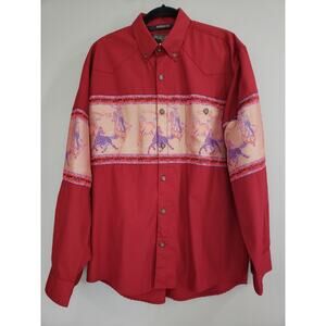 Buffalo Country Western Wear Mens Shirt Embroidered‎ Cowboy Horse Mustang Rodeo